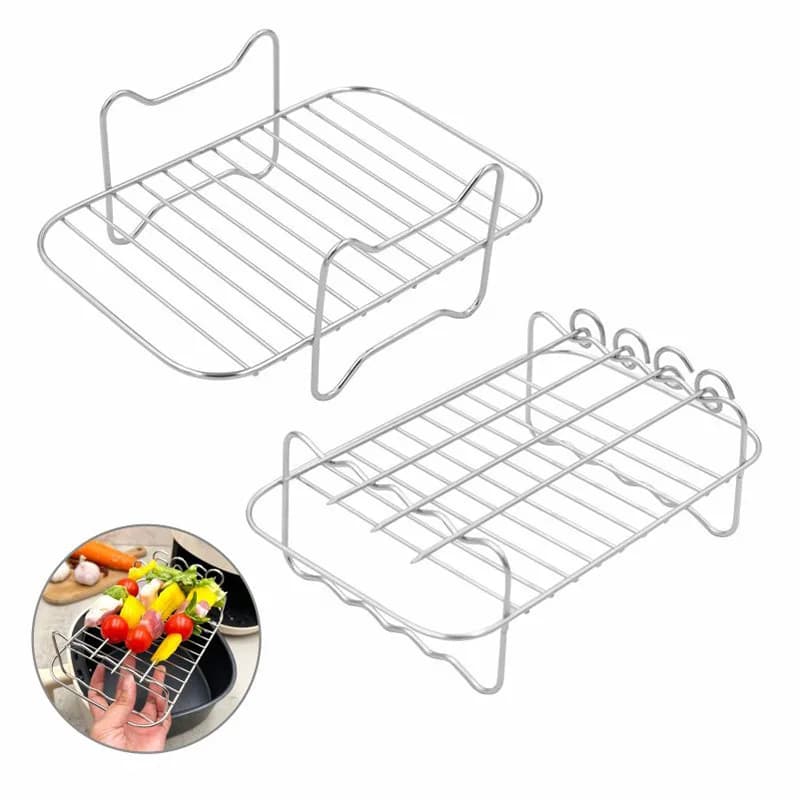 Round Square Air Fryer Grill Rack Dual Tier Stand Stainless Steel Baking Accessory For Healthy Cooking Kitchen Tools