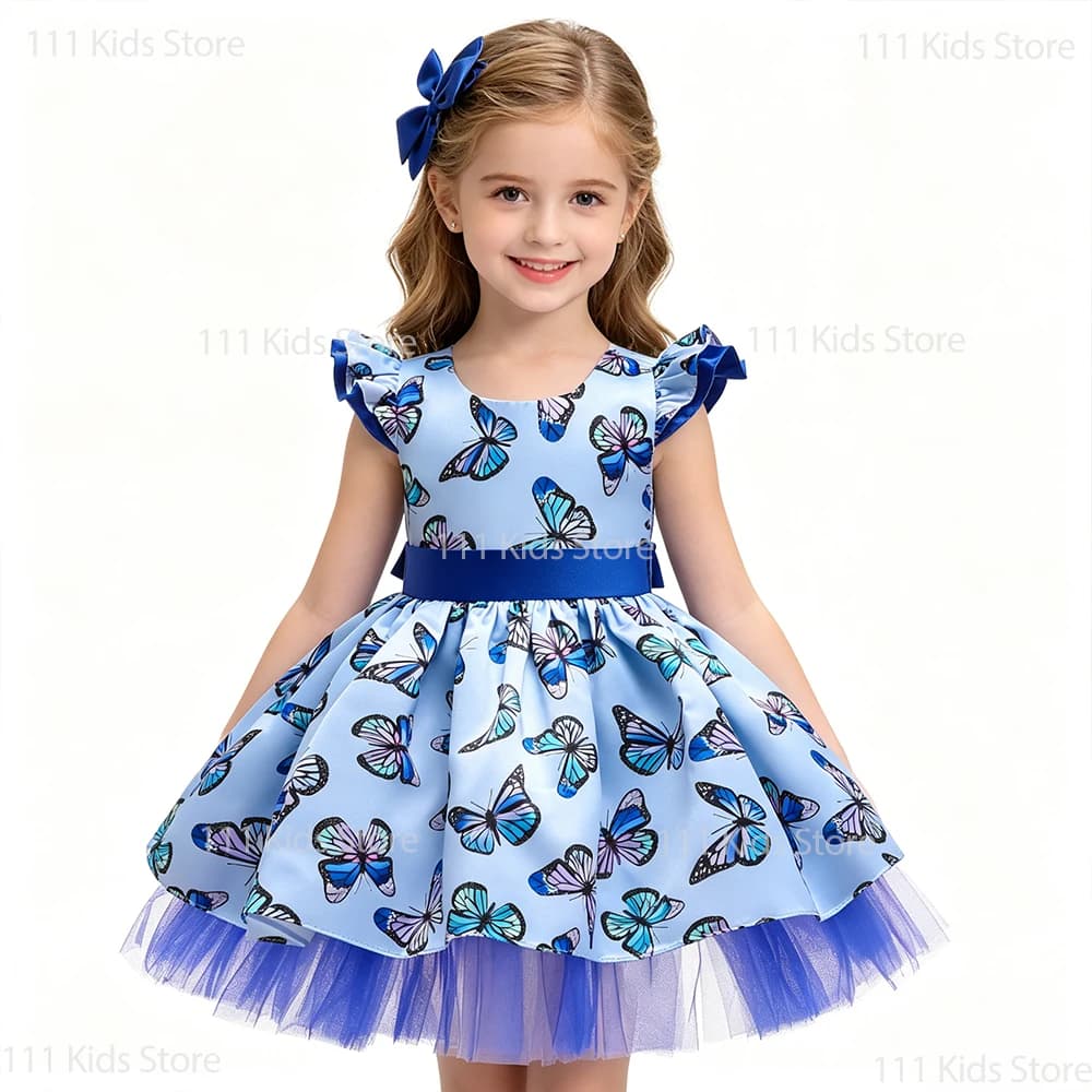 Nuovi Vestiti per Bambina 2026, Abiti per Feste di Compleanno, Vestito con Stampa a Farfalle e Fiocco, Elegante Abito da Sera Estivo per Bambini 0-5 Anni