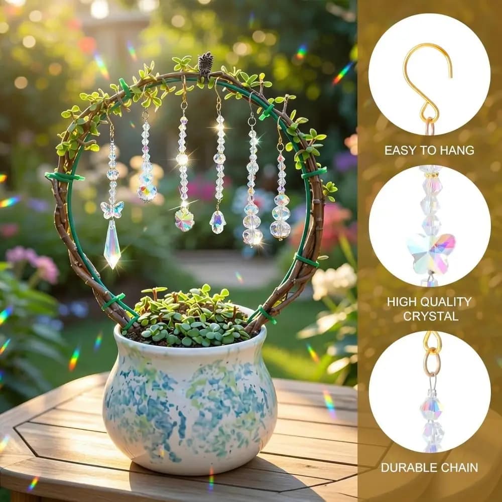 Handmade Crystal Suncatcher Creative Pot Accessory Hanging Drop Bead Plant Decoration Decorative Plant Pot Pendant Indoor Plant