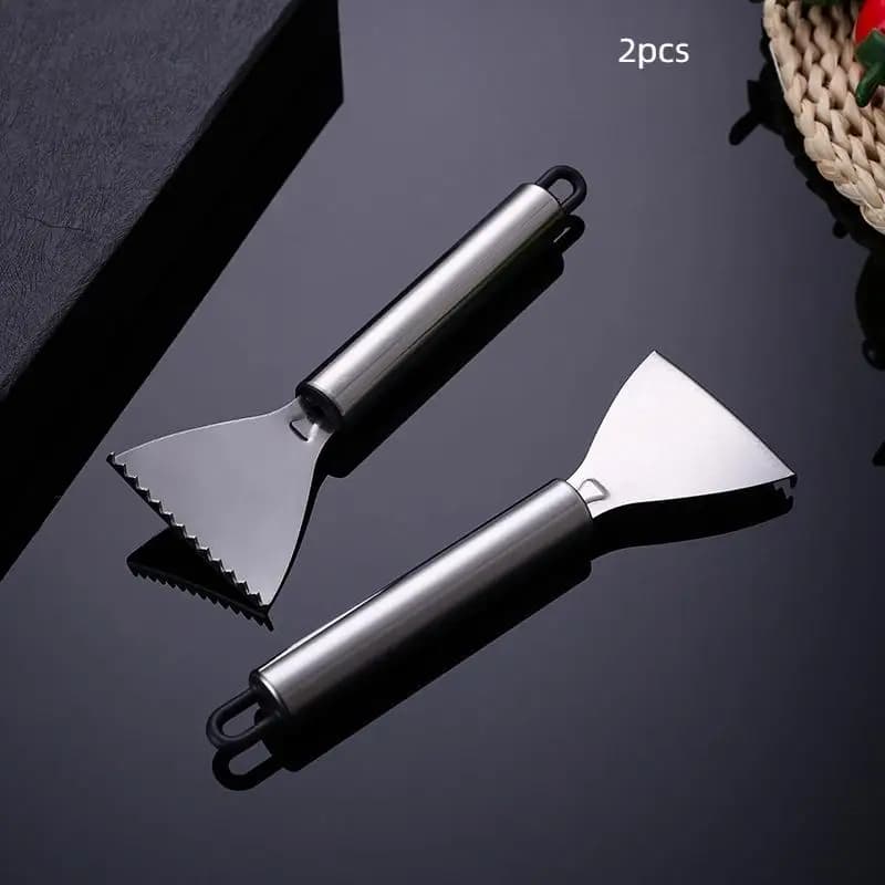 2 pz/set In Acciaio Inox Pulizia Veloce Pelapatate Bilancia di Rimozione Frutti di Mare Cracker Pesce Scaler Cleaner Pianeta Pelle Spazzola Raschietto T