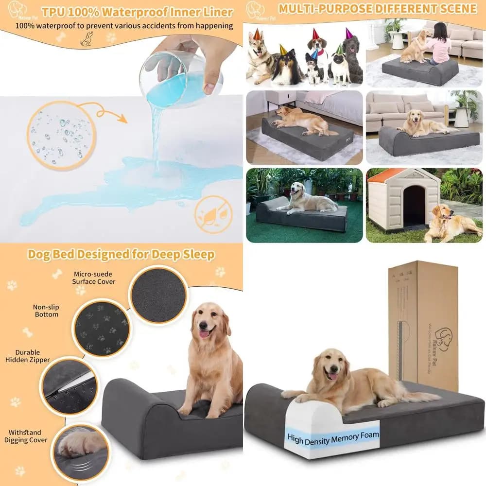 Letto ortopedico per cani di grandi dimensioni, 7 memory foam, impermeabile, copertura rimovibile, base antiscivolo, 48x30x7 grigio