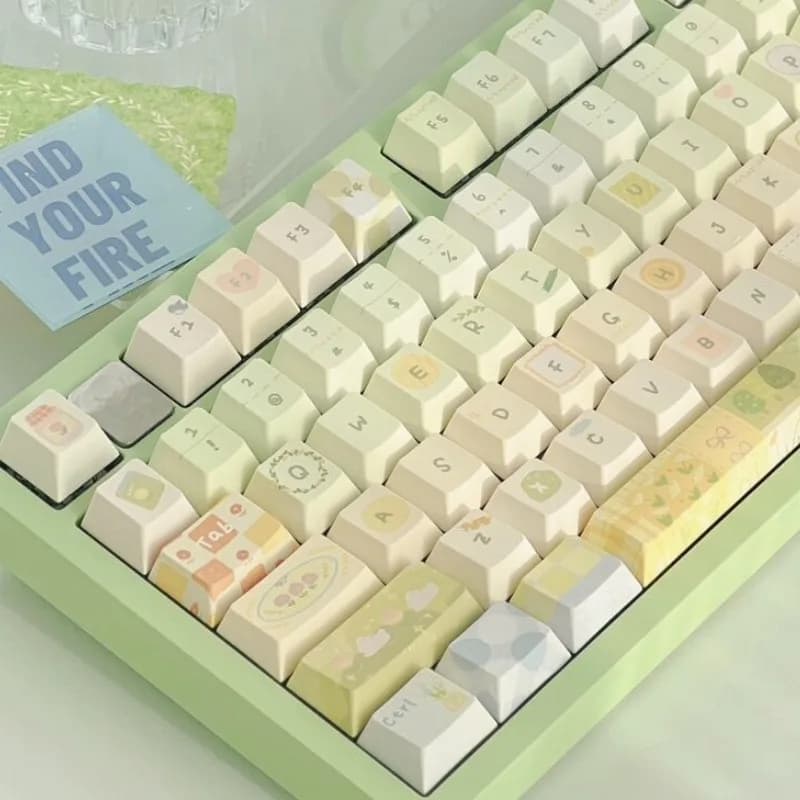 Set di Keycaps a Tema Atmosfera Primaverile, Personalizzati in PBT con Sublimazione, Profilo Cherry/MOA, Tasti per Tastiera Meccanica