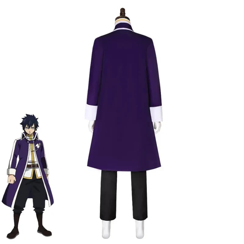 CyAnime FAIRY TAIL Costume Cosplay Fullbuster grigio Viola Cappotto lungo T-shirt Parrucca uniforme da combattimento Uomo adulto Vestito di carnevale di Halloween
