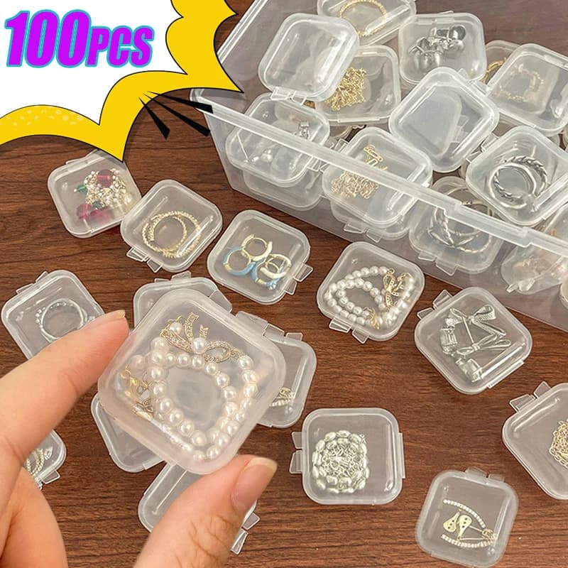 1-100pcs Mini Box Transparent Square Plastic Cases for Earring Ring Jewelry Small Case Pill Packaging Portable Storage Organizer