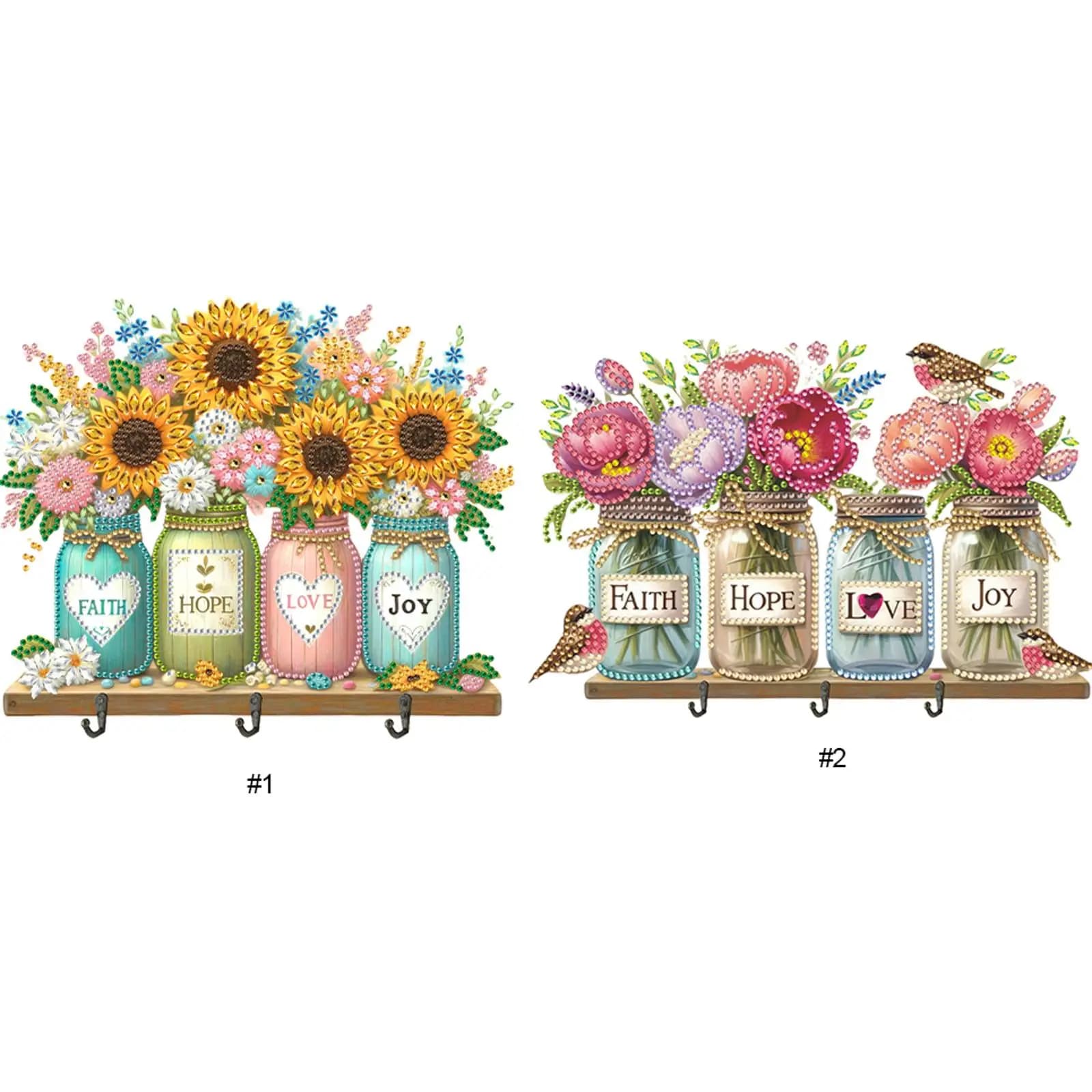 Kit per Pittura Diamante 2D/Flat Fai da Te a Tema Floreale in Legno, Regalo Creativo Fatto a Mano per Varie Occasioni, Kit Artigianale per Decorazioni Domestiche