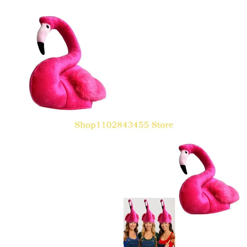 Cappello in peluche dal design realistico a forma fenicottero 49MC, comodo berretto elastico, perfetto per le celebrazioni