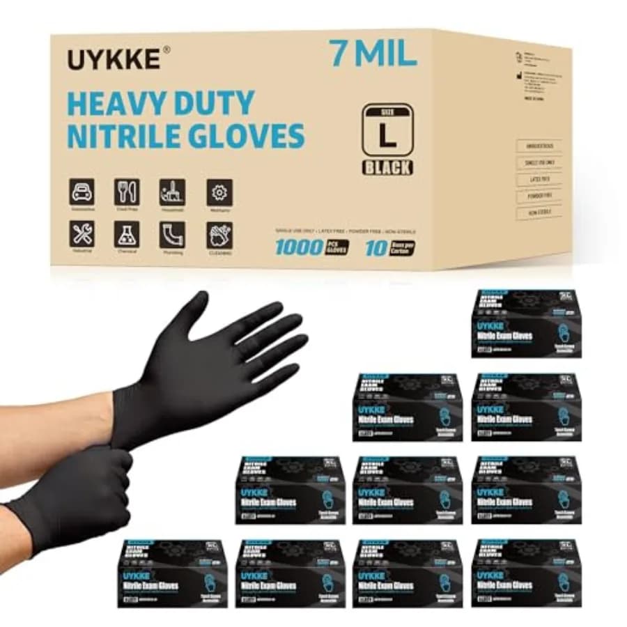 Guanti in Nitrile Neri HEAVY DU 7 Mil, Monouso, Senza Lattice, per Pulizie, Meccanici, Preparazione Alimenti, 000 Pezzi