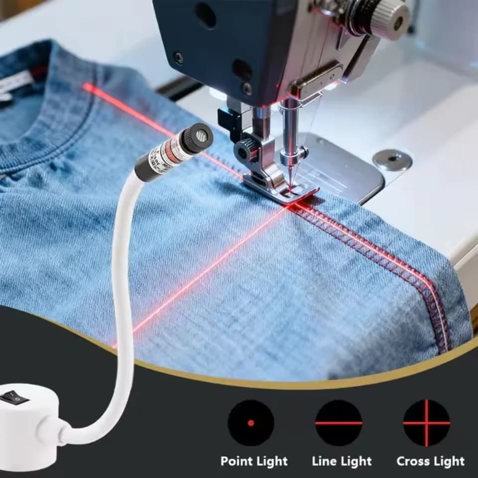 Luce Guida per Cucito, Fascio di Posizionamento, Luce Laser per Quilting, Base Magnetica USB, Accessori per Macchine da Cucire con Taglio Lineare/Crociato