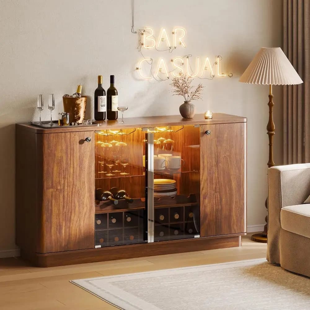Mobiletto per Vini e Liquori con 60 LED, Porta in Vetro, Ripiani Regolabili, Ideale per Bar Domestico o Cucina