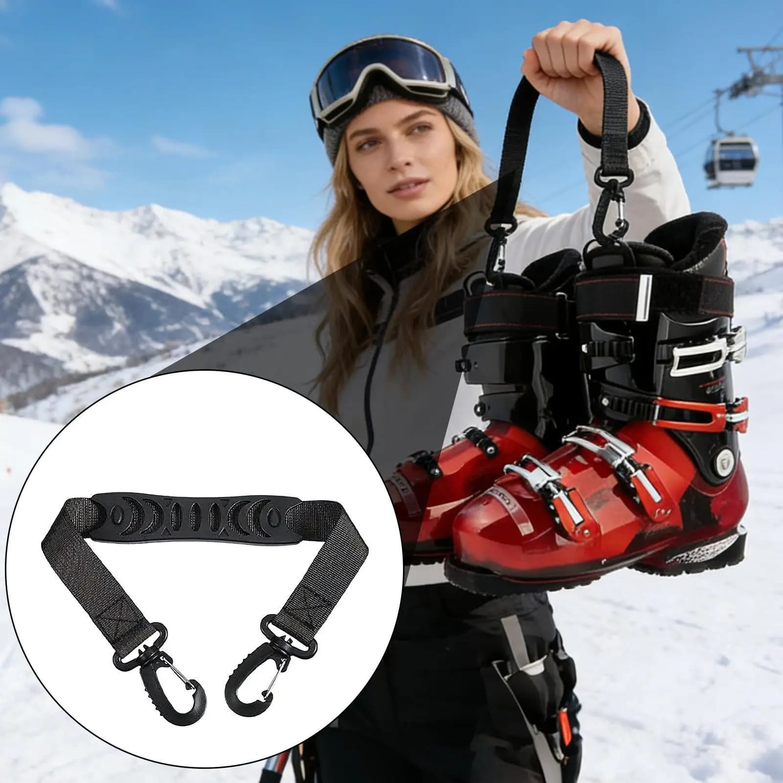 Cinghia Regolabile per Trasporto Scarponi da Sci, Tracolla per Sci e Snowboard, Trasporto a Mani Libere, Facile Trasporto, Comodo per Sport all'Aperto