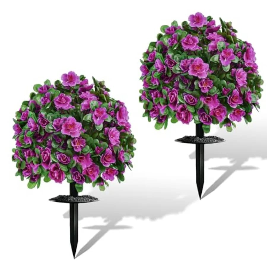 Fiori Artificiali per Esterni, Piante Finte da Esterno, Sfere Topiaria Artificiali, Set da 2 con Picchetto per Terra