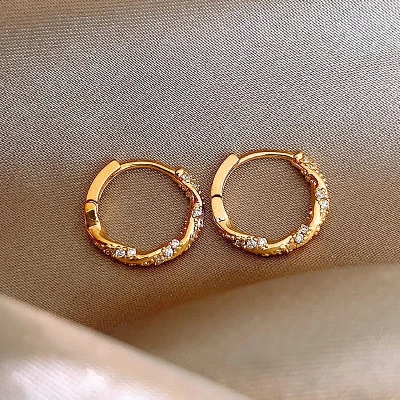 Orecchini a cerchio con zirconi placcati in oro alla moda per donne e ragazze, eleganti gioielli da sposa, Pendientes Brincos e2041