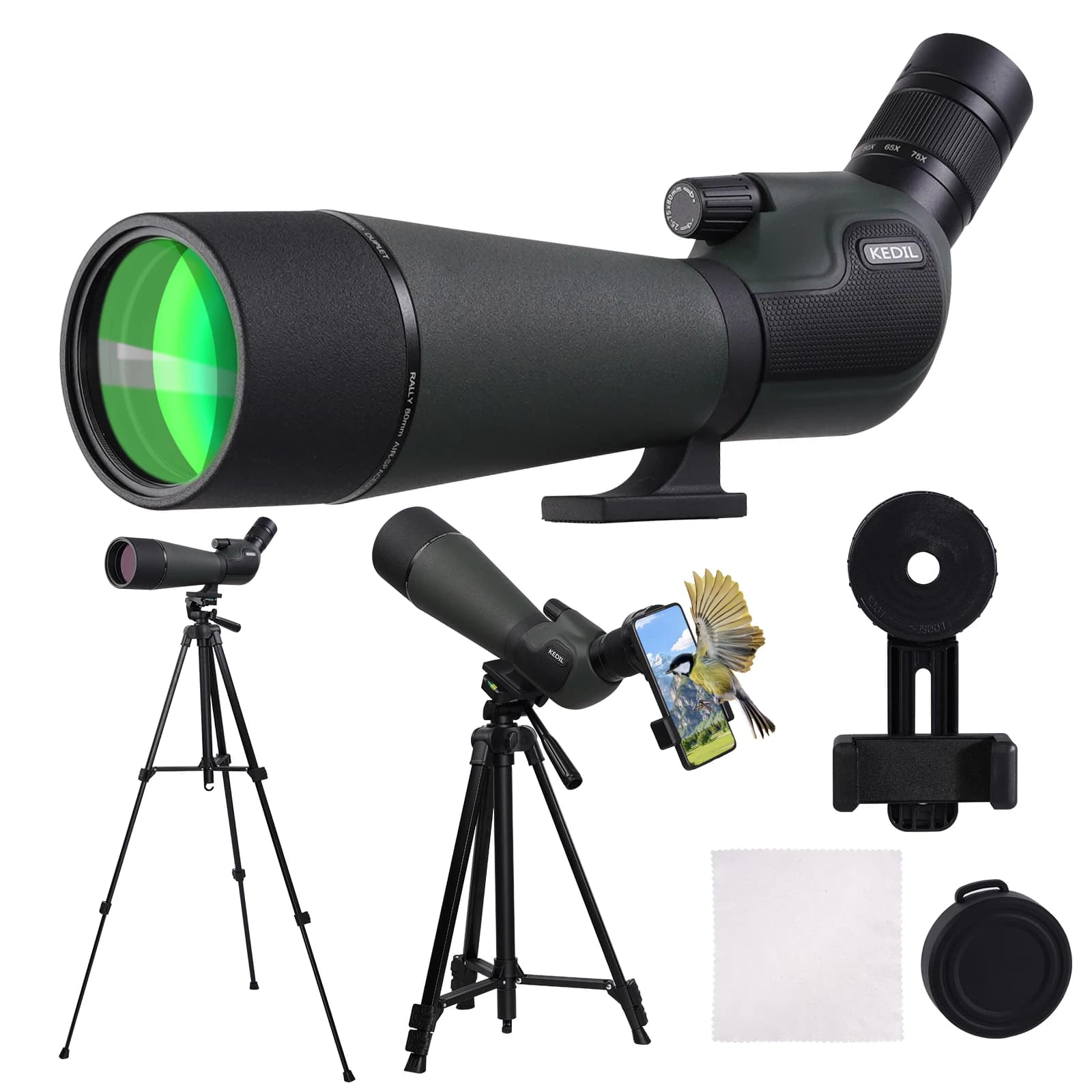 25-75x80 Telescopio Cannocchiale Potente Zoom FMC BAK7 Monoculare Con Adattatore Per Telefono Treppiede Per Bird Watching Tiro Al Bersaglio