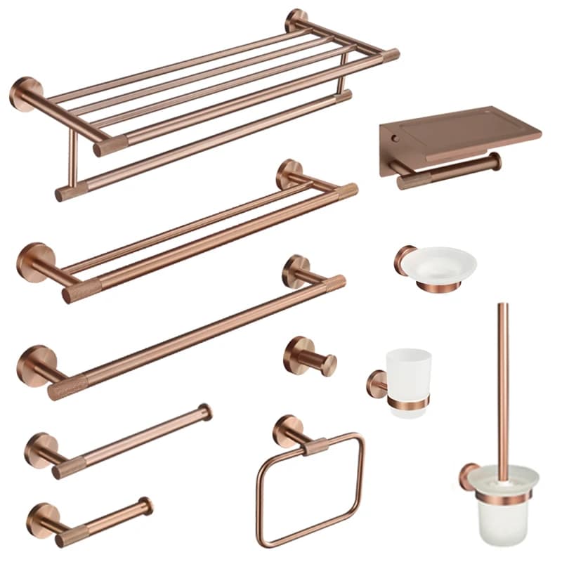 Set di accessori in oro rosa spazzolato Porta scopino Porta carta igienica Porta asciugamani Porta asciugamani Gancio appendiabiti Porta sapone Hardware