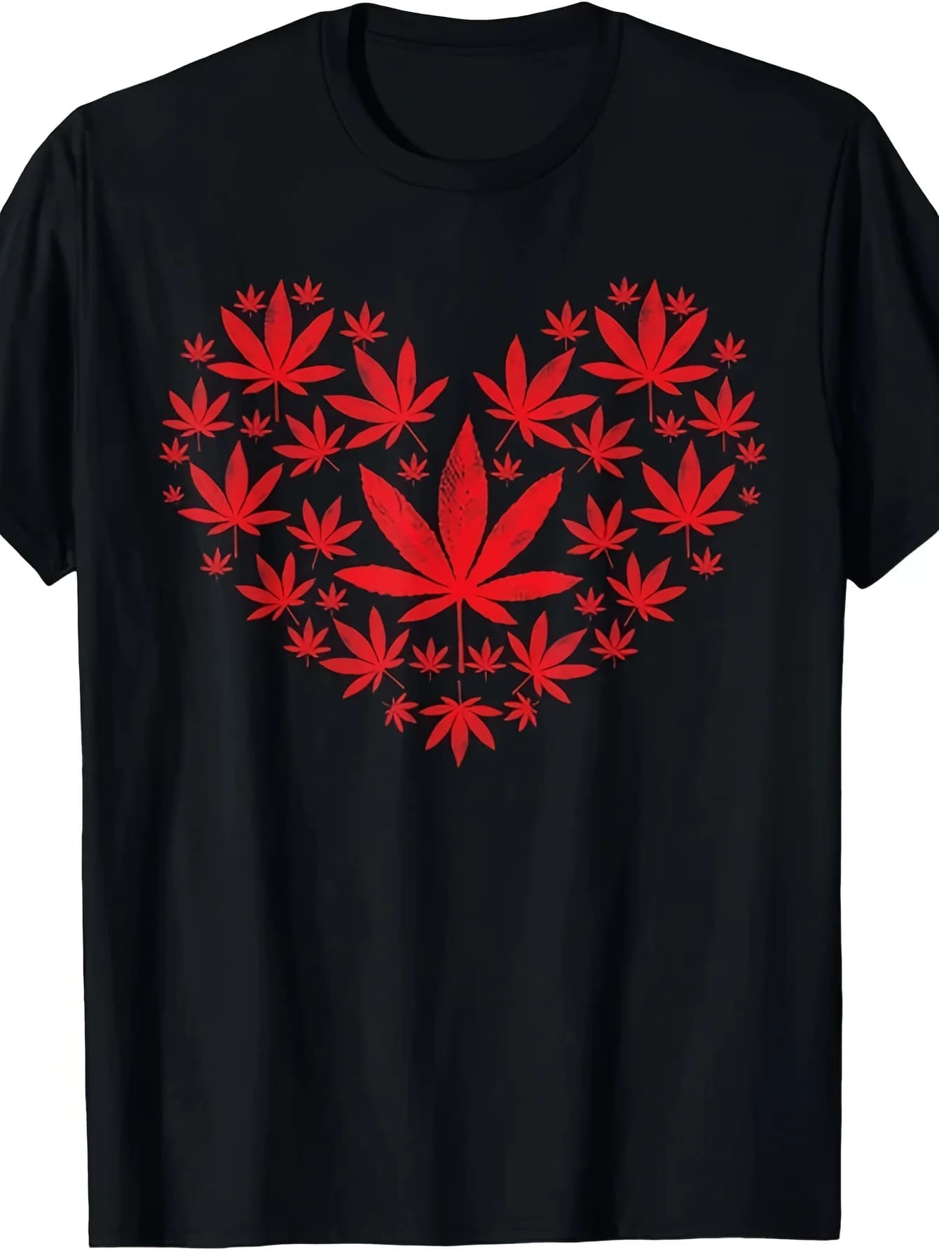 T-shirt da uomo Fun Leaves & Love Design 420 - T-shirt con motivo vintage rosso e verde e stampa di piante in vaso