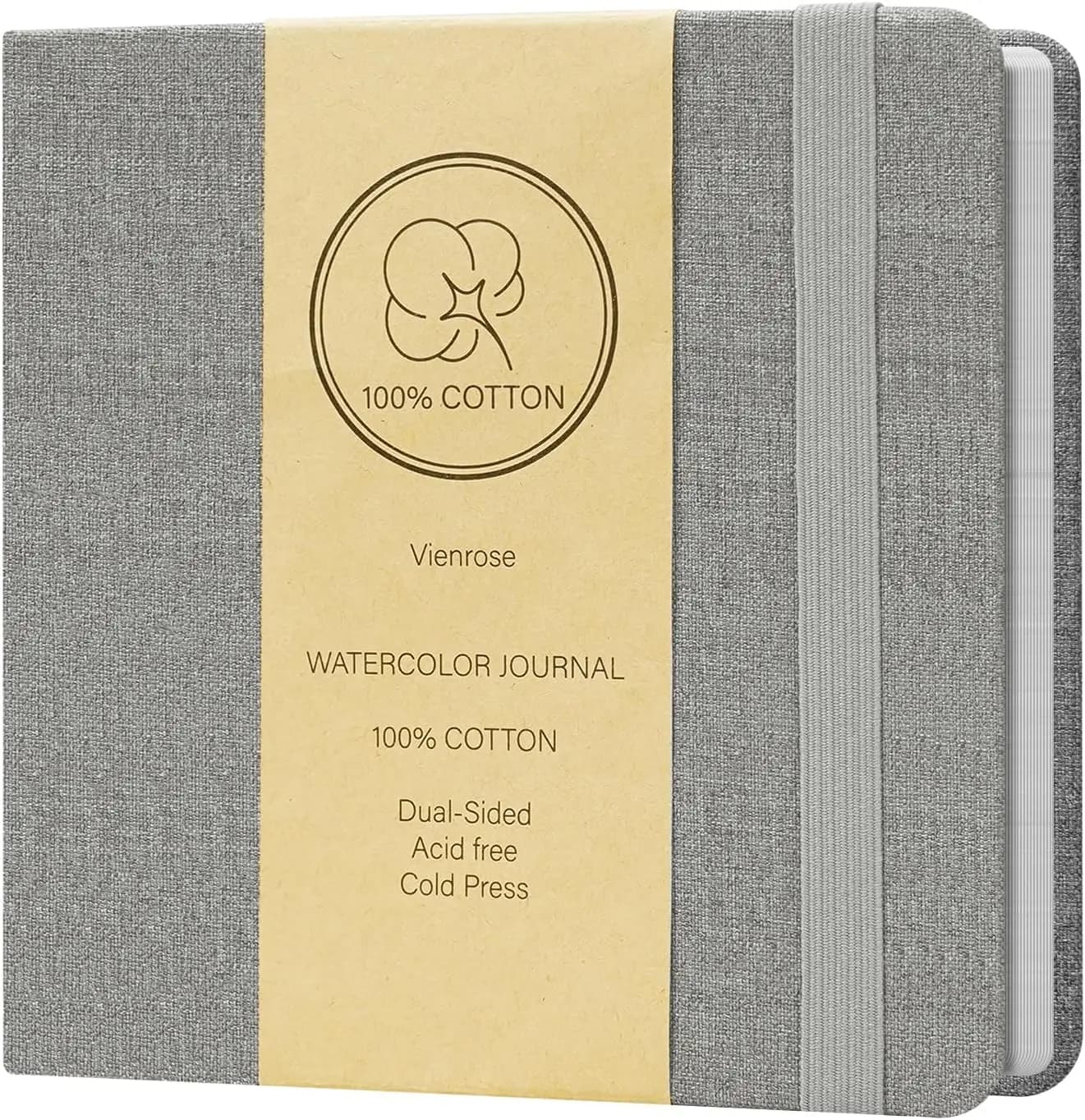 Watercolor Sketchbook 5.5x5.5, 24 Sheets 300gsm Cotton Paper, Grey Linen Cover Travel Journal