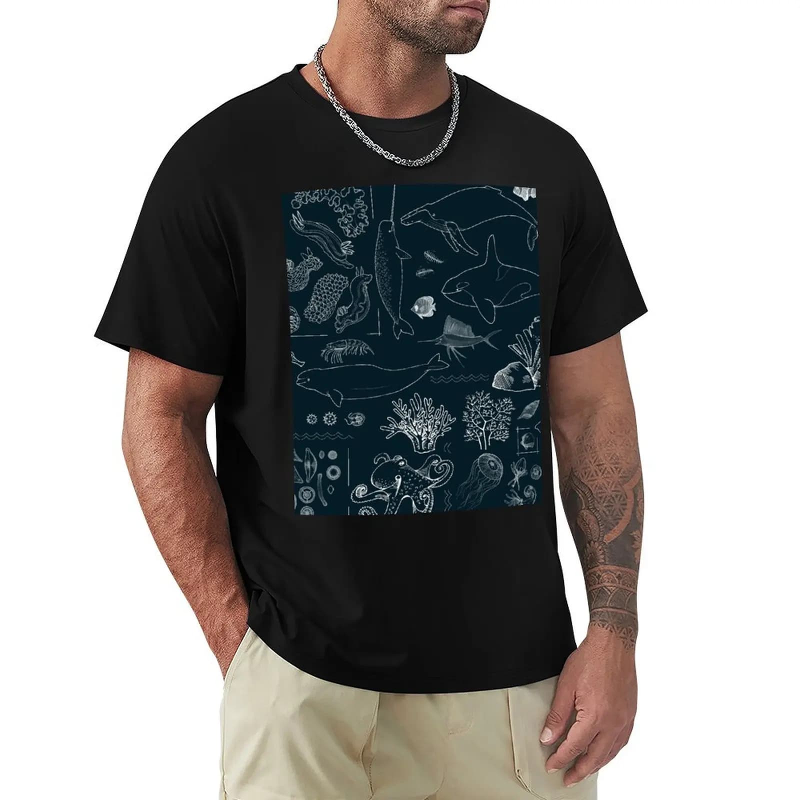 Marine Life Sketchbook T-Shirt Soft Lightweight Cotton T-Shirt