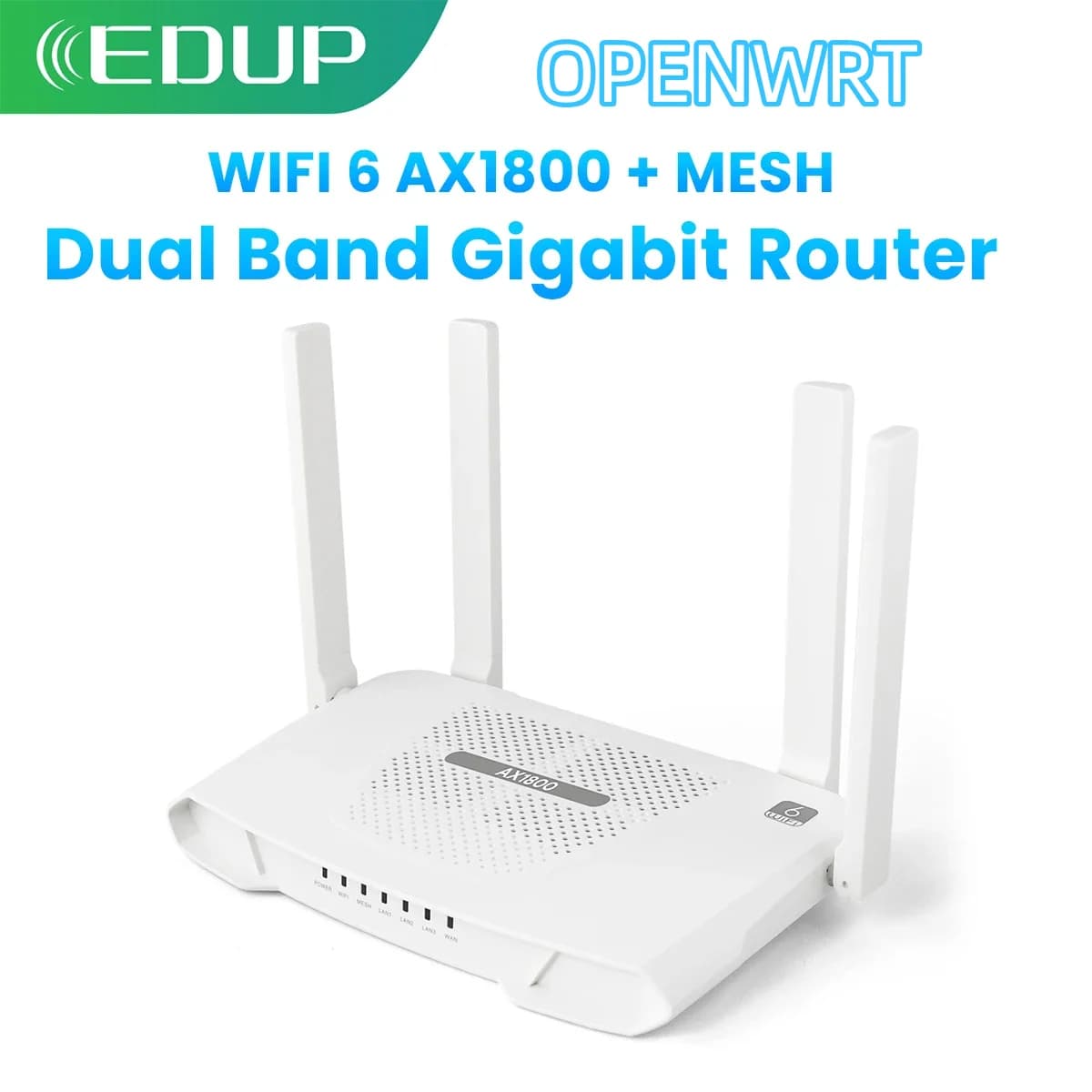 EDUP RT2983 OPENWRT AX1800 WIFI6 Router Rete wireless dual band Gigabit 802.11AX MU-MIMO Mesh 4 antenne Ampia gamma di segnale