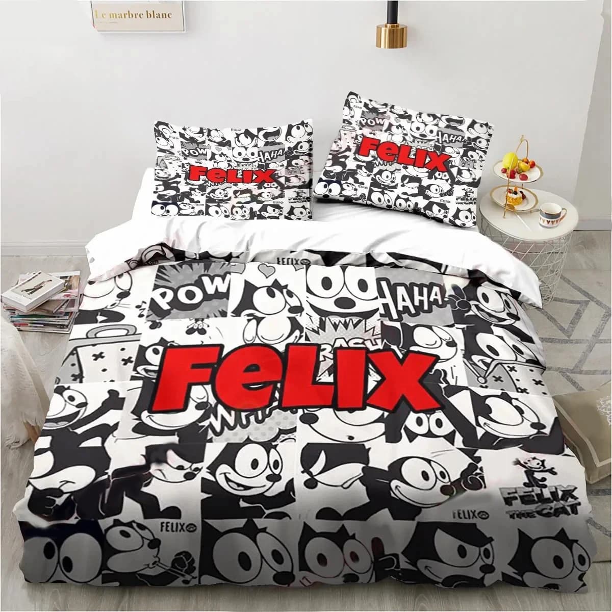 Simpatico set di biancheria da letto F-Felix Cat Cartoon, copripiumino, copripiumino, copripiumino, federa, king queen, dimensioni doppie, ragazzi, ragazze, adulti