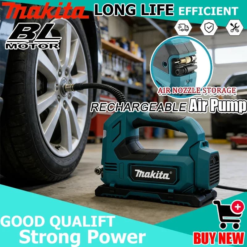 Pompa ad aria portatile Makita per batteria da 18V, gonfiatore automatico senza fili, pompa ad aria elettrica portatile, compressore d'aria per pneumatici auto.
