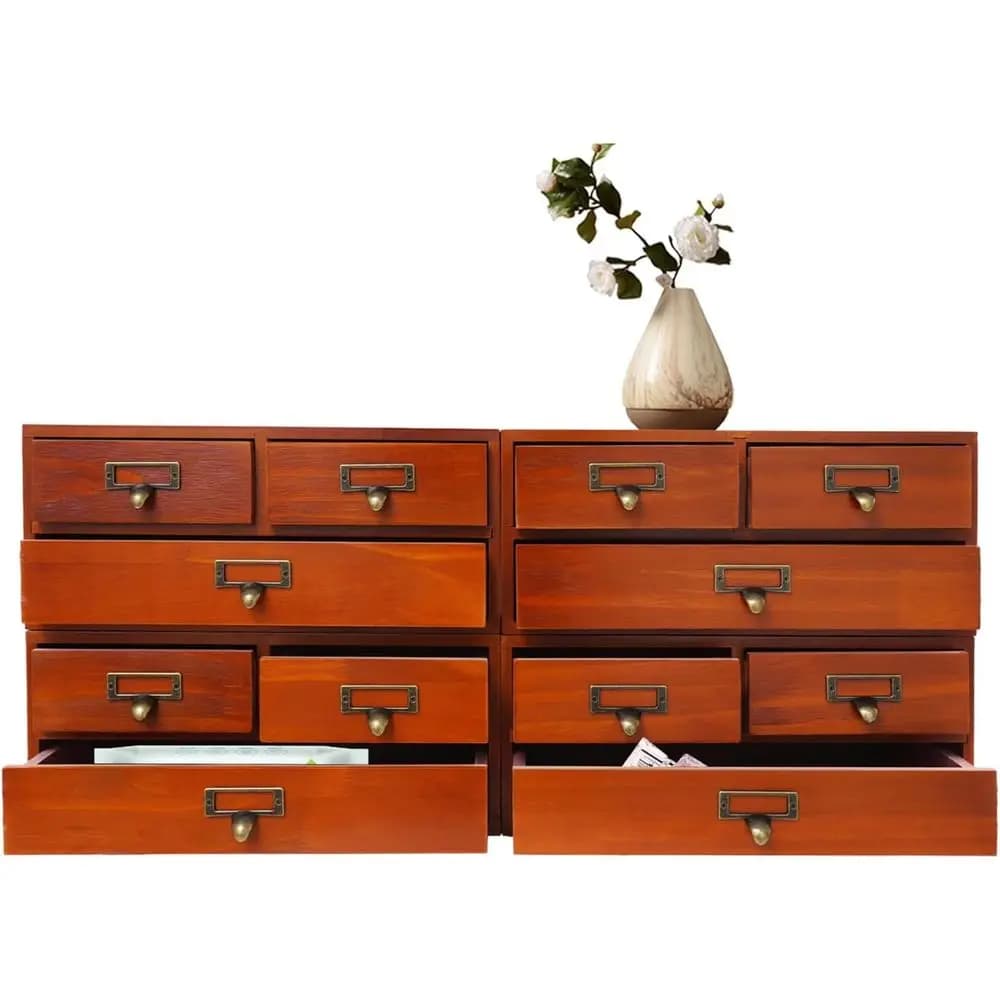 Vintage Wooden Medicine Cabinet with 12 Drawers, Desktop Organizer for Herbs and Tea Bags (Brown)