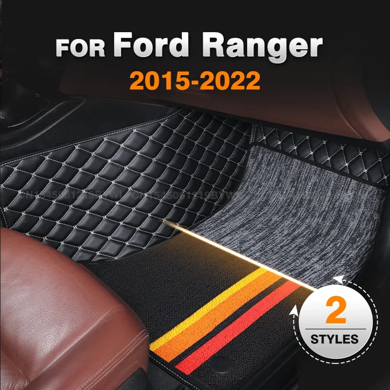 Per Ford Ranger 2015-2022 21 20 19 18 17 16 Doppio Strato Tappetini Auto Personalizzati Rilievi Del Piede Tappeto Accessori Interni