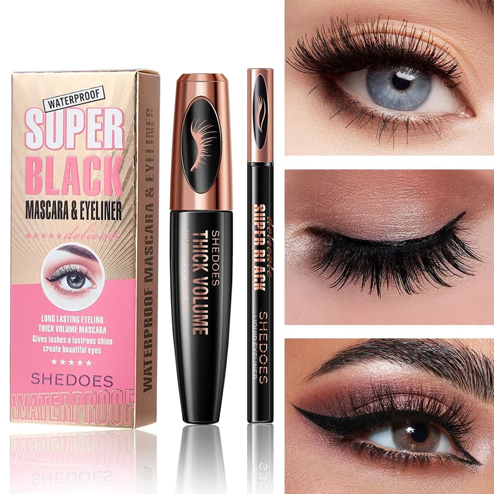 SHEDOES Set mascara e eyeliner, set trucco occhi impermeabile e resistente al sudore e duraturo