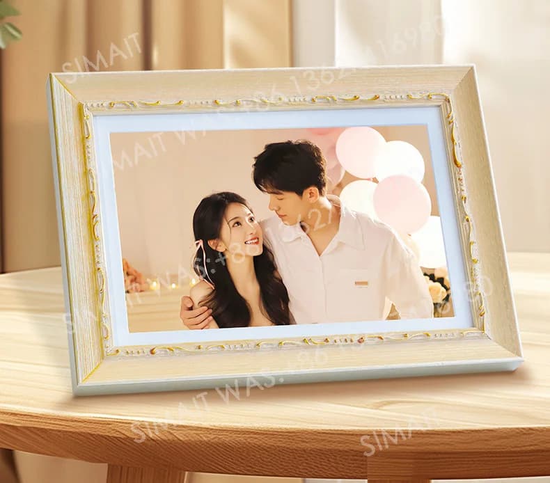 Cornice digitale in legno massello da 10,1". | Regalo perfetto per matrimonio/anniversario, WiFi, album fotografico touchscreen HD