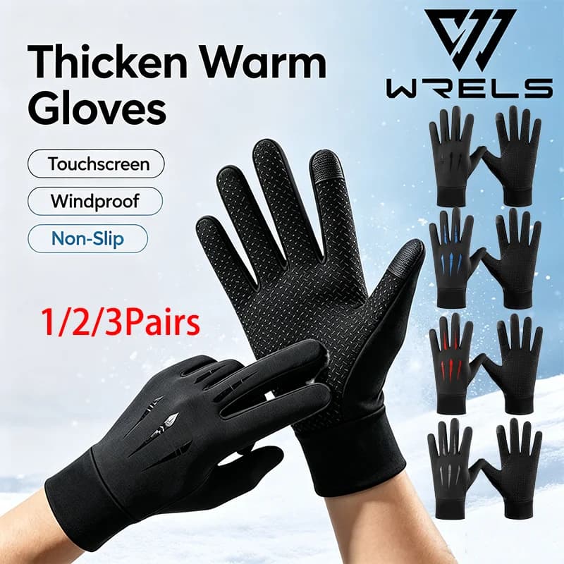 1/2/3Pairs Thicken Warm Gloves Winter Touch Screen Windproof Riding Fishing Gloves Unisex Cycling Sking Mountaineering Gloves