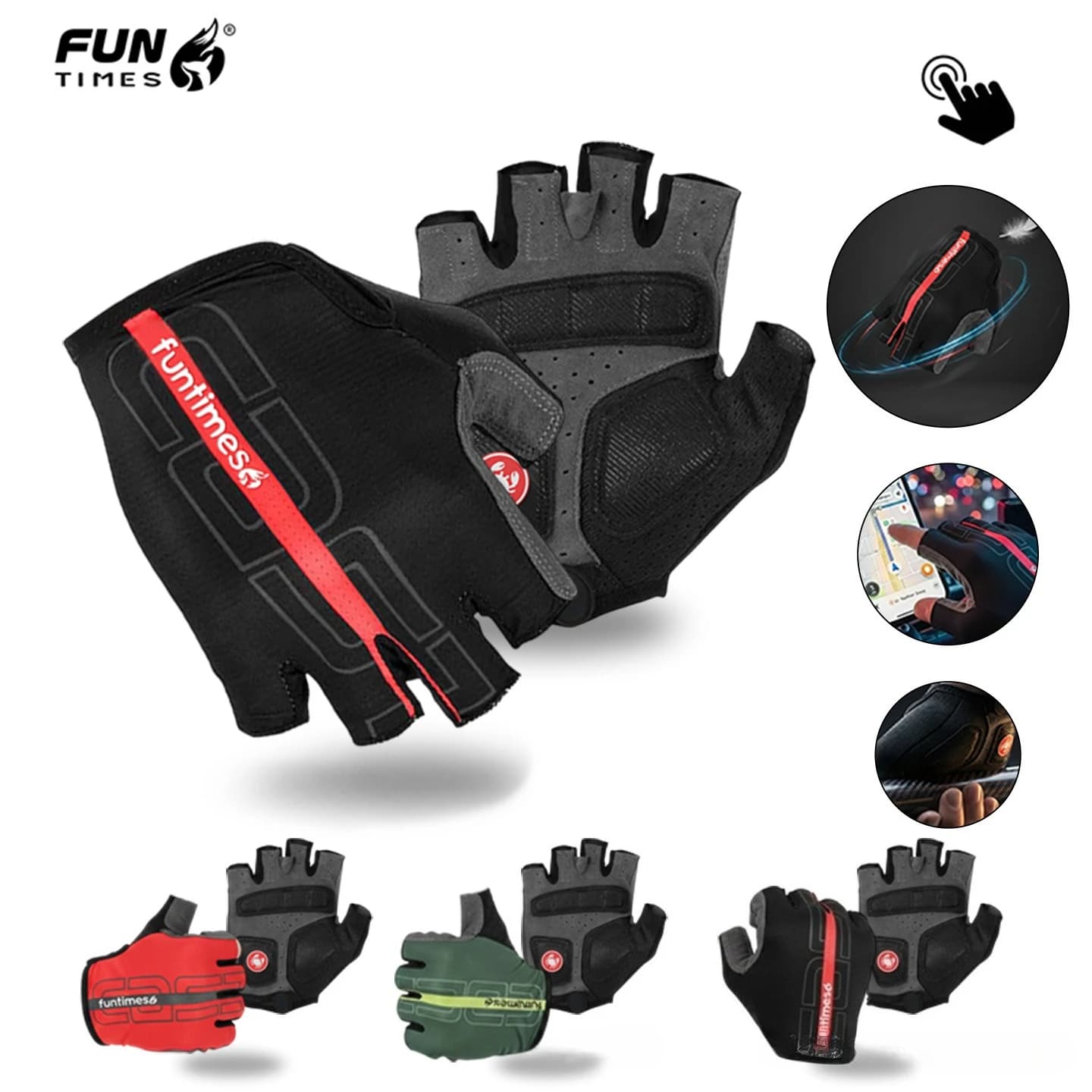 FUN Cycling Gloves Half Finger Breathable Anti-slip Shockproof Bike Gloves for Road MTB Bicycle Gym Training