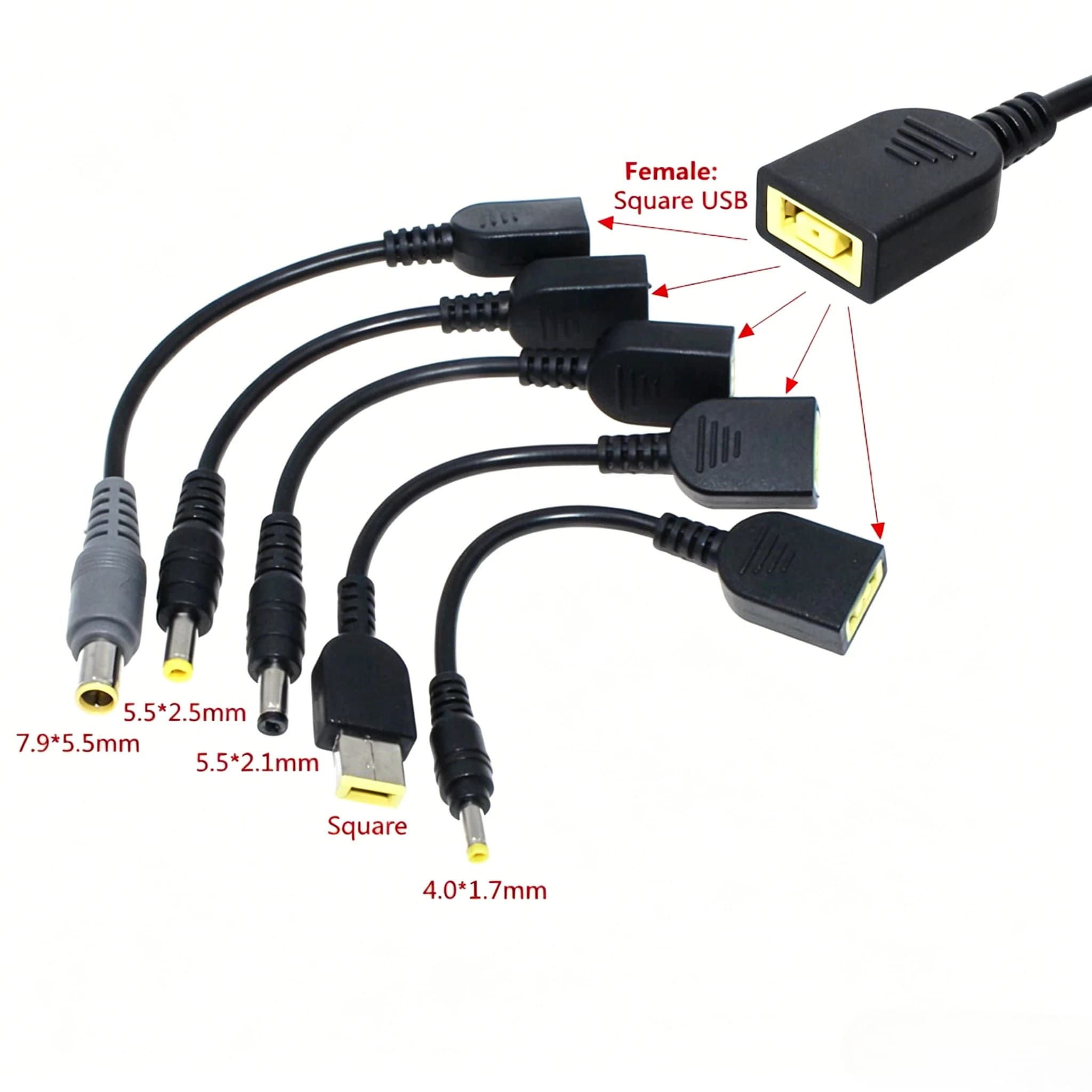 Square Female to 5.5x2.1/7.9x5.5/4.0x1.7mm DC Male Jack Plug Power Converter Adapter Cable for Lenovo Thinkpad Laptop 15cm
