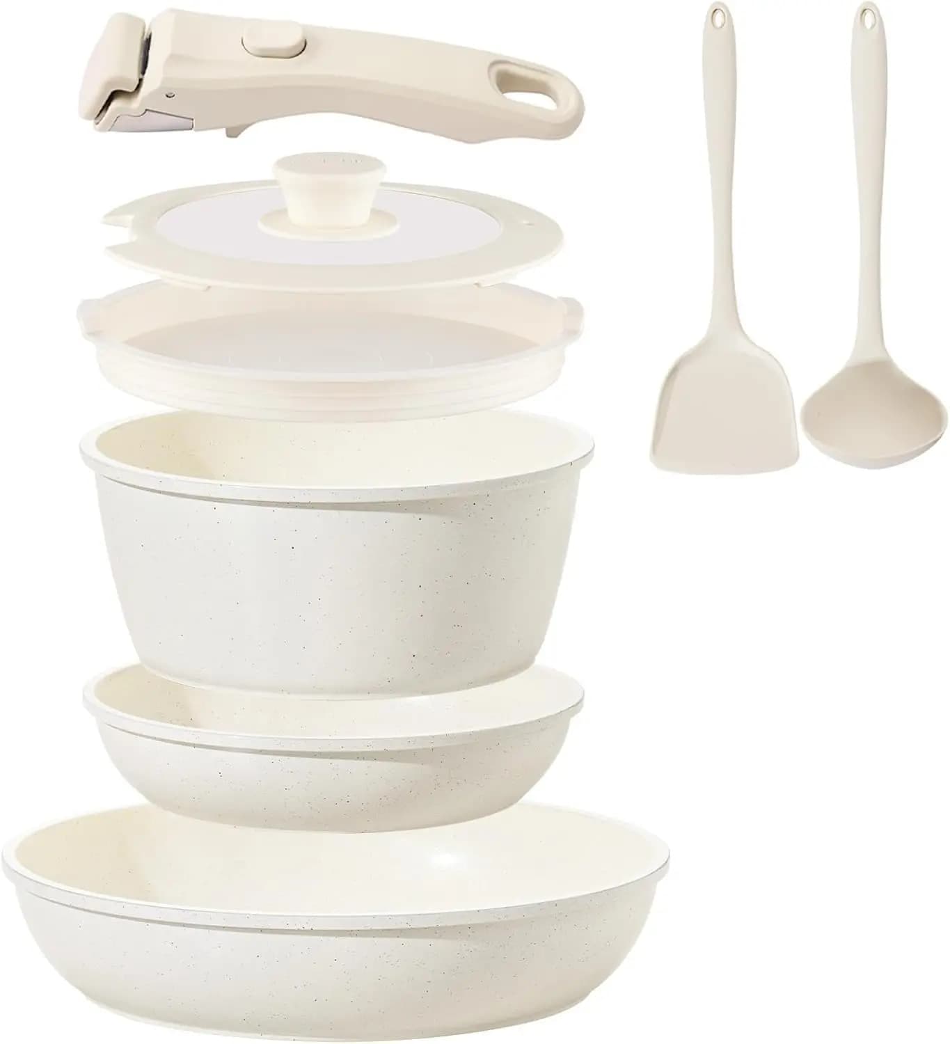 Set of Ceramic Tiles 8 Pieces with Stackable Handles, Induction Kitchen Set with Tiles