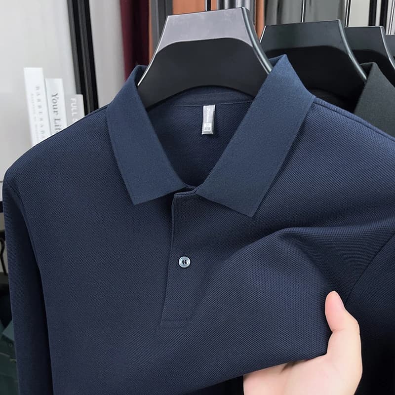 Polo da uomo comoda e casual con bottoni boutique a maniche lunghe alla moda di design di fascia alta autunno inverno 100% puro cotone