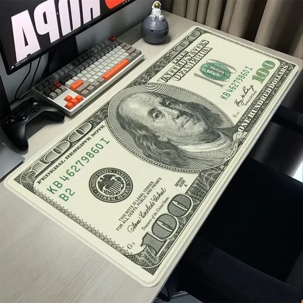 XXL Large Money Dollar Mouse Pad, Stitched Edge Non-Slip Rubber Cushion Mat for Laptop PC Gaming Office, Desk Accessories Rug