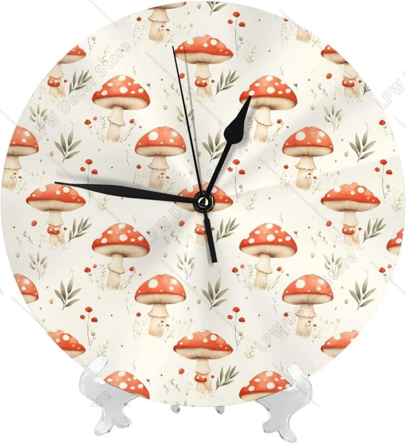 Wall Clocks 10 InchBright Mushroom Red Print Modern Silent Small Wall Clocks for Living Room Kitchen Office Bathroom