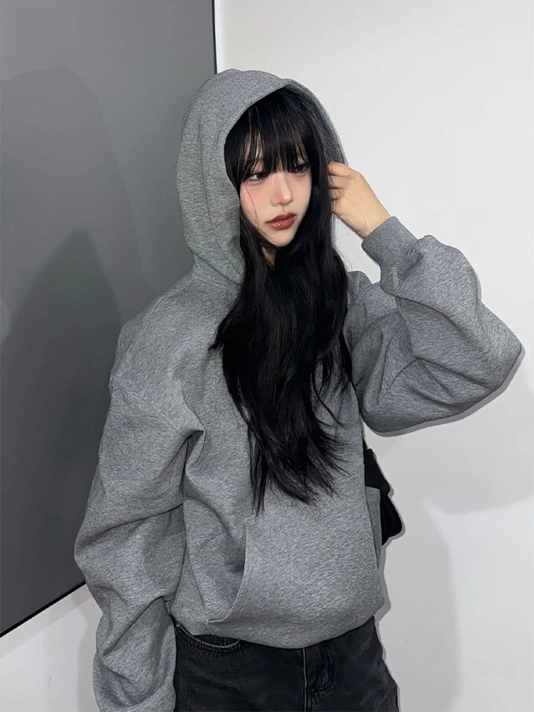 Light Grey Fleece Lined Hoodie Women's Style Autumn Winter Short Coat Loose Fit Pure Color Outerwear Comfortable Casual Jacket