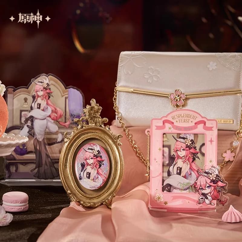Genshin Impact Official Genuino Radiant Night Hua Banchetto Serie Anime Peripheral Game Yae Miko Badge Chain Bag Folder Standing