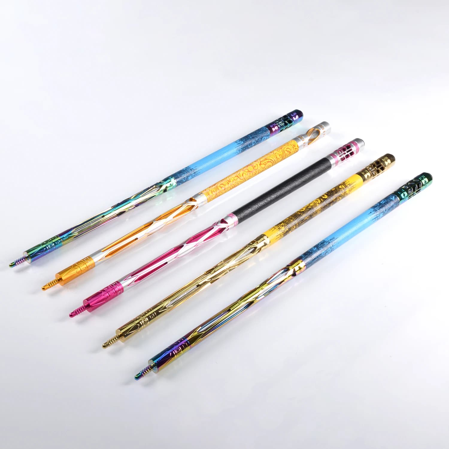 Durable aluminum alloy billiard cue butt, adjustable weight, replacement rear handle for snooker and pool cues.