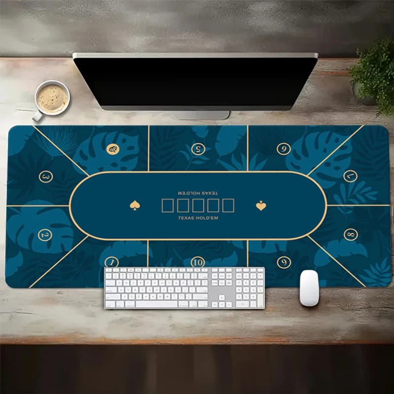Tappetino da Gioco T-Texas Hold'em in Gomma Portatile, Tappetino per Mouse e Tastiera, Layout per Giocatori di Poker