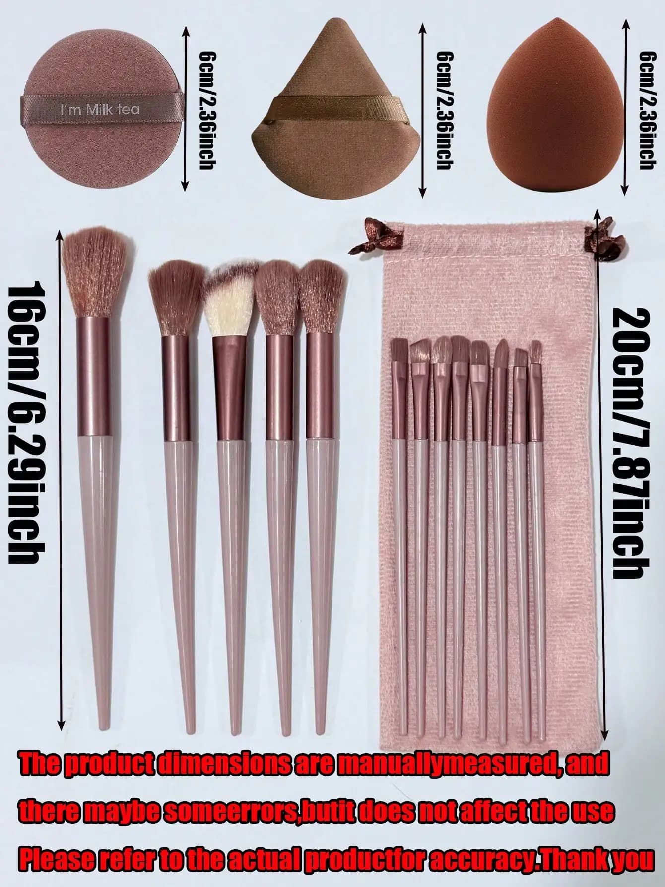 Set di pennelli per il trucco da 16 pezzi: include 13 pennelli per il trucco, 1 spugna per il trucco a forma di goccia, 1 spugna per il trucco rotonda e 1 spugna per il trucco triangolare - Set classico. Realizzato con setole sintetiche morbide e delicate sulla pelle. Senza ingredienti di origine animale (Cruelty-Free).