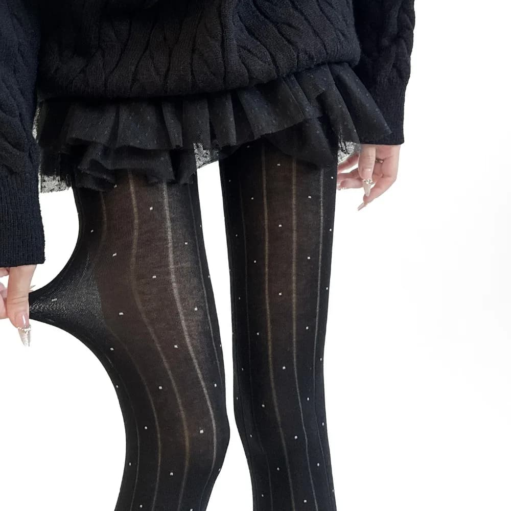 Collant essenziali con motivo a pois Materiale in cotone Collant comodi Leggings alla moda con trama a costine