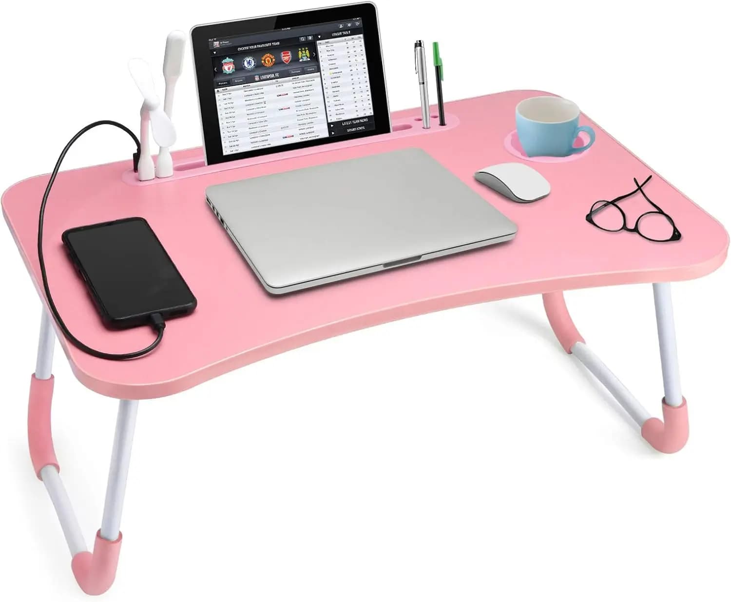 Tavolino Pieghevole per Laptop con Portabicchieri e Slot per Tablet, Scrivania Portatile per Scrivere e Leggere sul Divano o sul Pavimento