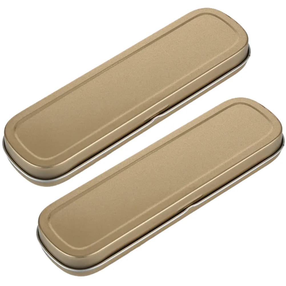 Astuccio in ferro da 2 pezzi, portapenne multifunzionale per studenti, contenitore in latta, regalo elegante color oro per scuola e ufficio