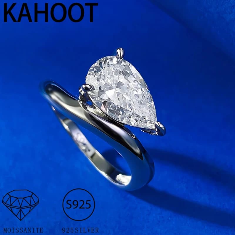 Silver Moissanite Ring S925 light luxury drop style, suitable for dresses, banquets, weddings, gifts