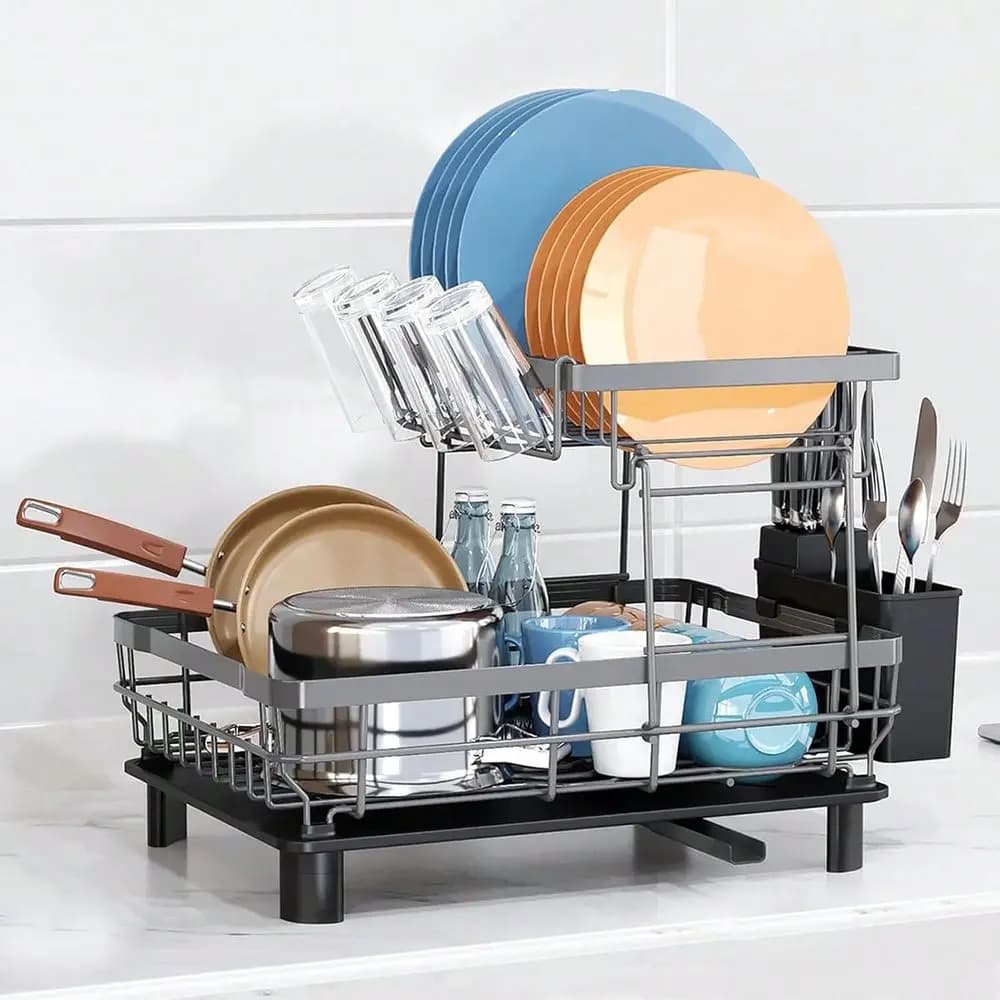 Tier Dish Drying Rack Dish Racks For Kitchen Counter Metal Dish Drainers With Knife Cup Utensil Holder