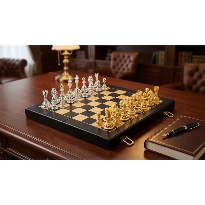 Luxury Handmade Brass Chess Set Electroplated Gold Silver Hollow Engraved Mirror Polished 32 Pieces Home Decoration Gift 32