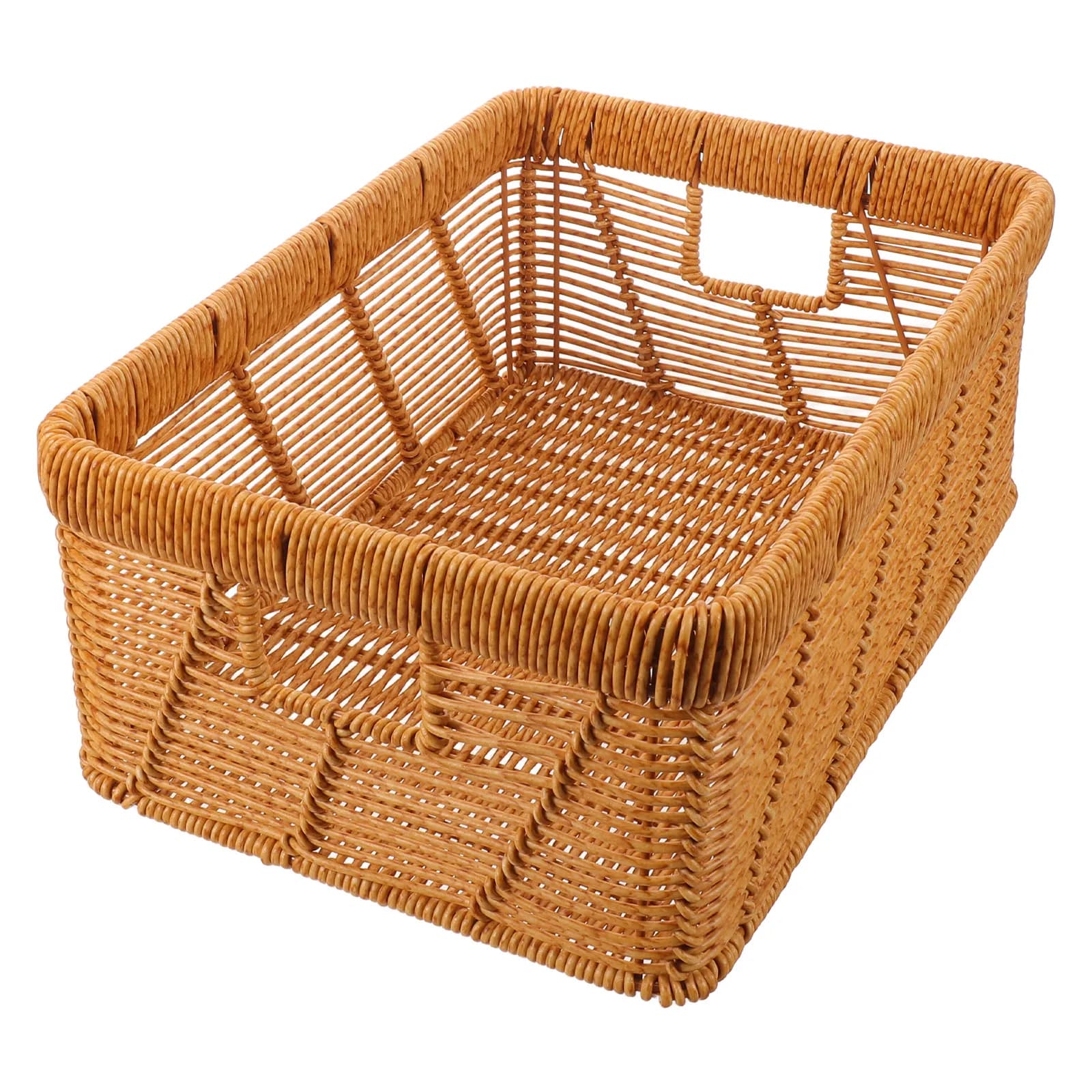Plastic Rattan Rectangle Storage Basket Hand-Woven Decorative Shelf Organizer Breathable Hollow-Out Design for Bookshelf Home