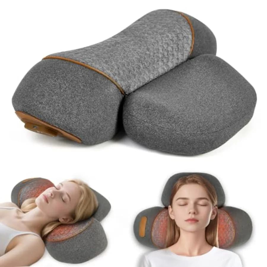Cuscino Massaggiante Riscaldato 3-in-1 per il Collo con Vibrazione e Trazione ad Aria, Design Ergonomico Portatile, Ideale per Alleviare il Dolore, Nero