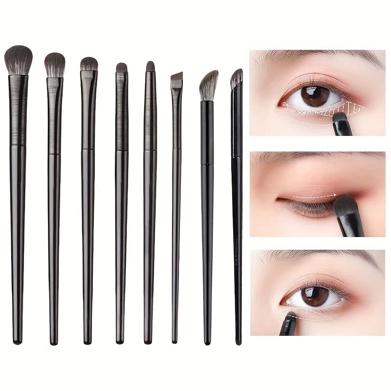 Set di 8 Pennelli per Ombretto Progettati per Sfumature, Eyeliner ad Ala, Lavorazione del Pieghevole della Pelle (Crease), Illuminazione, Dettagli Precisi, Trucco Occhi