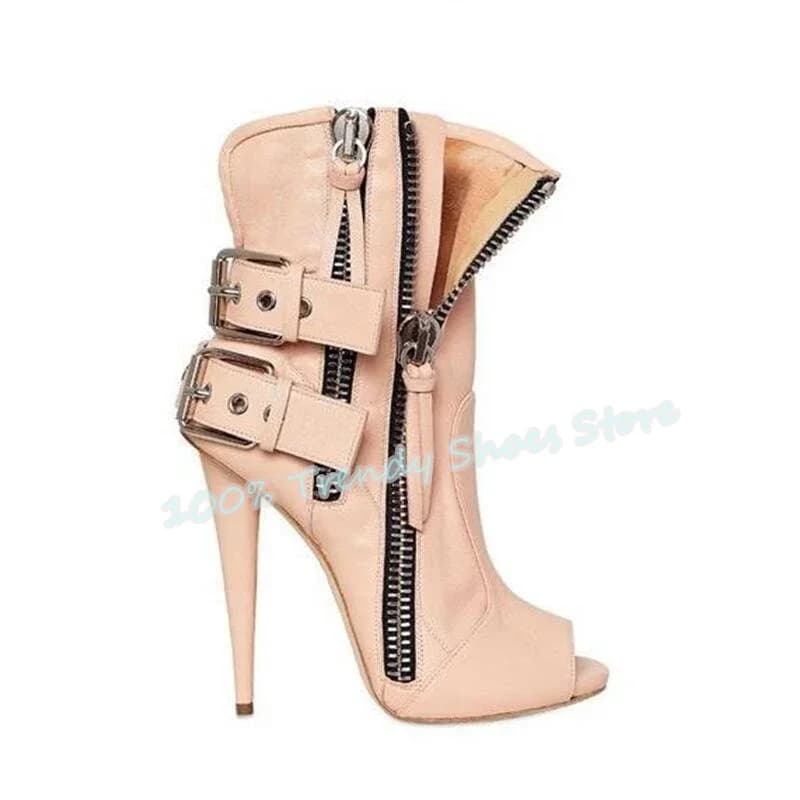 Punk Fibbia per cintura Decorazione con cerniera Stivali estivi cool Donna Peep Toe Sandali gladiatore con tacco alto Moda Lady Scarpe di grandi dimensioni